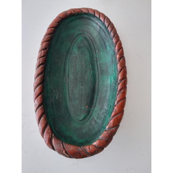 Handmade Mexican Emerald green with brown rope twisted Edge ceramic Bowl platter - Picture 1 of 4